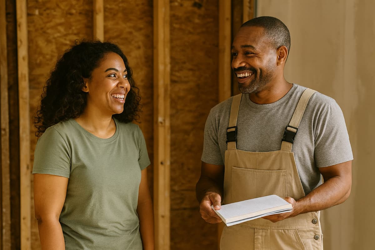 Real estate investors collaborating on project plans in construction setting - no ratio loan consultation and planning process in Columbus Ohio